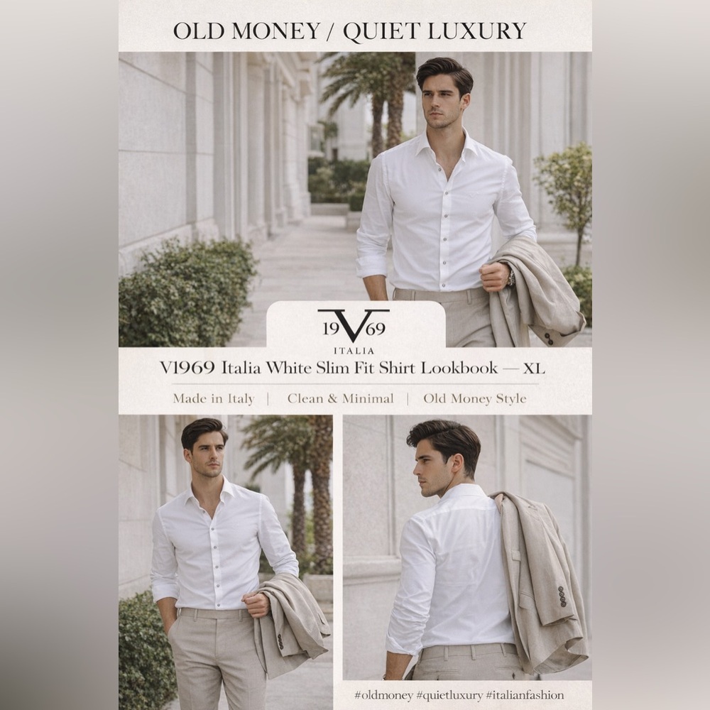 V1969 Italia White Slim Fit Shirt XL Stretch Cotton Made Italy Designer